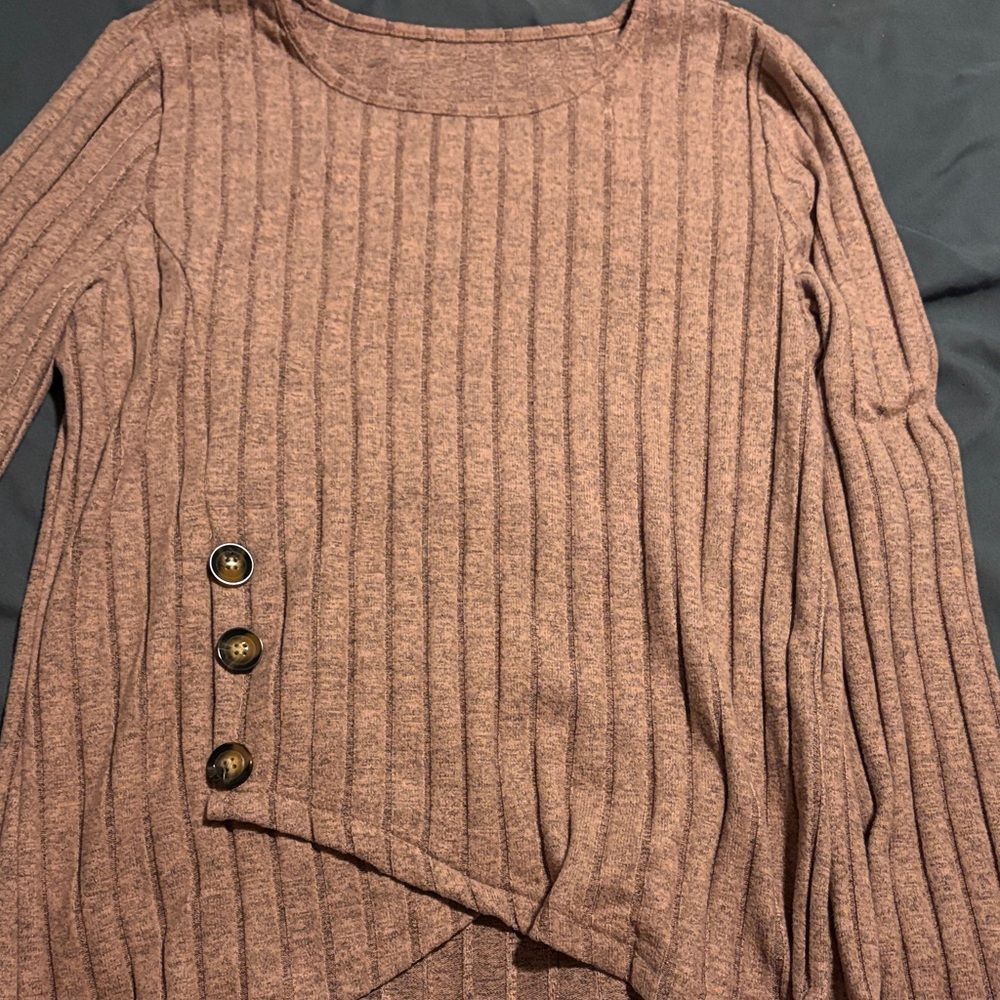 Ribbed Brown Sweater with Button Detail